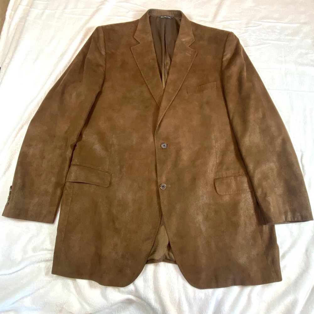 Mens Bespoke Luca Di Marco Brown Blazer 48L Faux Suede Sport Coat Suit Jacket‎